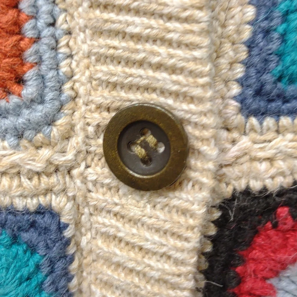 Alfred Dunner Vintage Crochet Granny Square Beige Ramie Cotton Knit Cardigan PXL - Picture 5 of 16